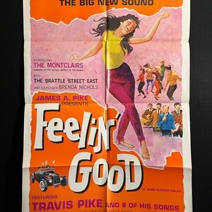 Feelin’ Good 1966 One Sheet Movie Poster Montclairs, Travis Pike, Patricia Ewing